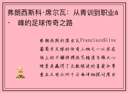 弗朗西斯科·席尔瓦：从青训到职业巅峰的足球传奇之路
